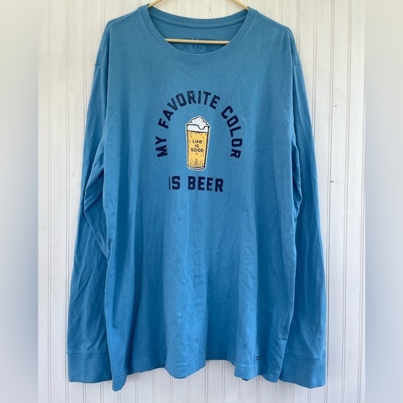 Life is Good Men's Blue My Favorite Color is Beer Long Sleeve Crusher Tee XXL - Picture 2 of 9